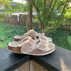 Birkenstock Beige Shearling Sandals
